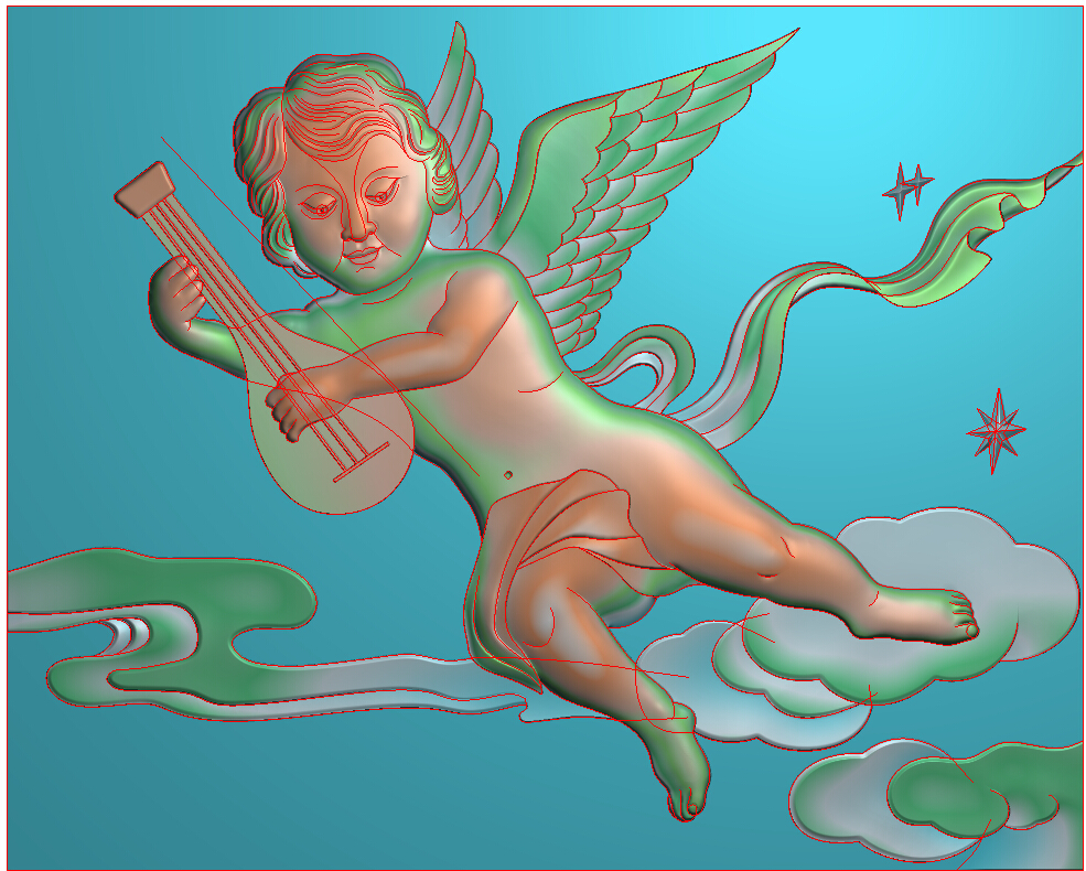 天使 759-609-25_欧式天使人物壁画带翅膀天使壁挂背景墙精雕图浮雕图
